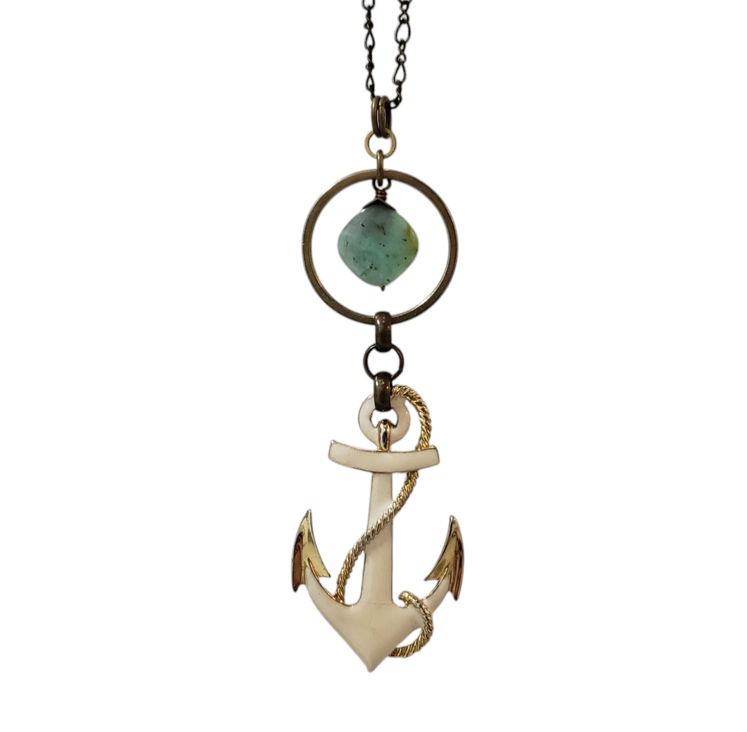 Enamel Anchor Necklace - Larimar