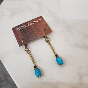 Turquoise Garnet Bar Drop Earrings