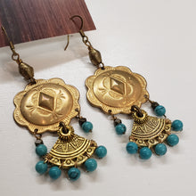 Load image into Gallery viewer, Southwestern Concho Fan Drop Earrings - Turquoise
