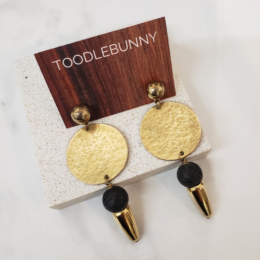 Hammered Brass Disc Drop Earrings - Lava