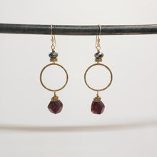 Load image into Gallery viewer, Garnet Hoop Drop Earrings
