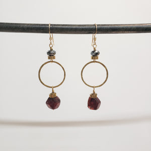 Garnet Hoop Drop Earrings
