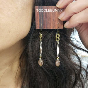Sun Stone Mixed Metal Bar Drop Earrings