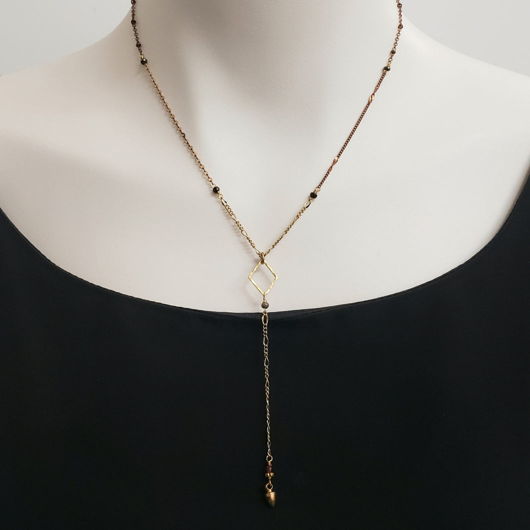 Mixed Chain Delicate Y Drop Necklace - Pyrite