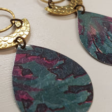 Load image into Gallery viewer, Geometric Tropical Leaf Tin Earrings - Fushia
