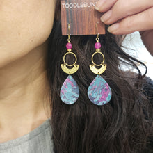 Load image into Gallery viewer, Geometric Tropical Leaf Tin Earrings - Fushia

