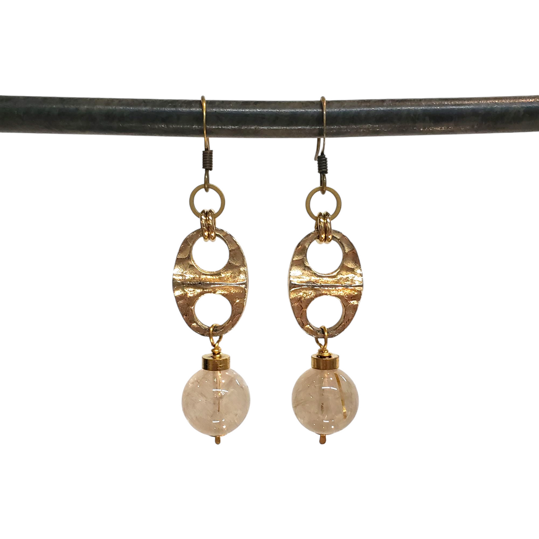 Golden Rutile Quartz Vintage Link Drop Earrings