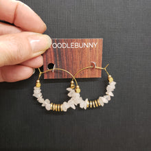 Load image into Gallery viewer, Rose Quartz Brass Hoop Earrings
