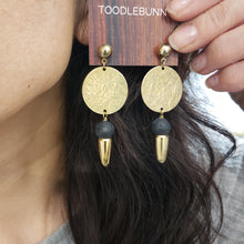 Load image into Gallery viewer, Hammered Brass Disc Drop Earrings - Lava
