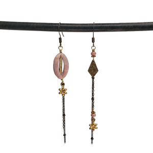 Asymmetric Stone Eye Earrings - Pink Jasper