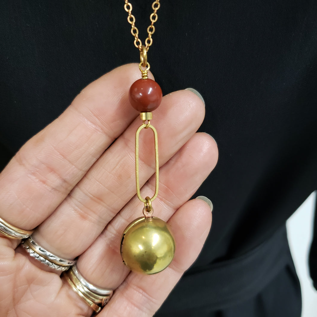 Vintage Ball Locket Necklace - Red Jasper