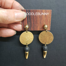 Load image into Gallery viewer, Hammered Brass Disc Drop Earrings - Lava
