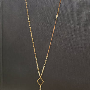Mixed Chain Delicate Y Drop Necklace - Pyrite