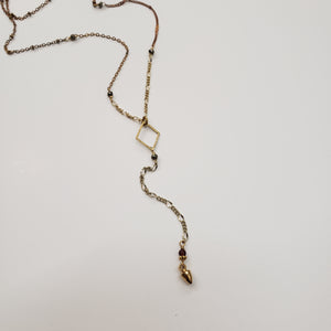 Mixed Chain Delicate Y Drop Necklace - Pyrite