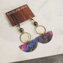 Load image into Gallery viewer, Geometric Tropical Leaf Tin Earrings - Blue Pearl
