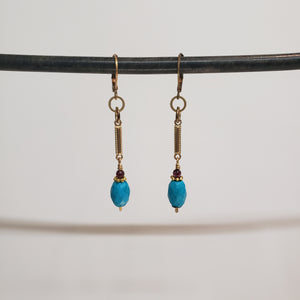 Turquoise Garnet Bar Drop Earrings