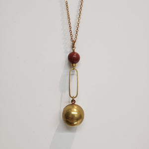 Vintage Ball Locket Necklace - Red Jasper