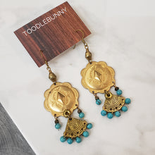 Load image into Gallery viewer, Southwestern Concho Fan Drop Earrings - Turquoise
