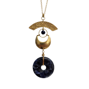 Lunar Eye Brass Necklace - Sodalite Donut Pendant