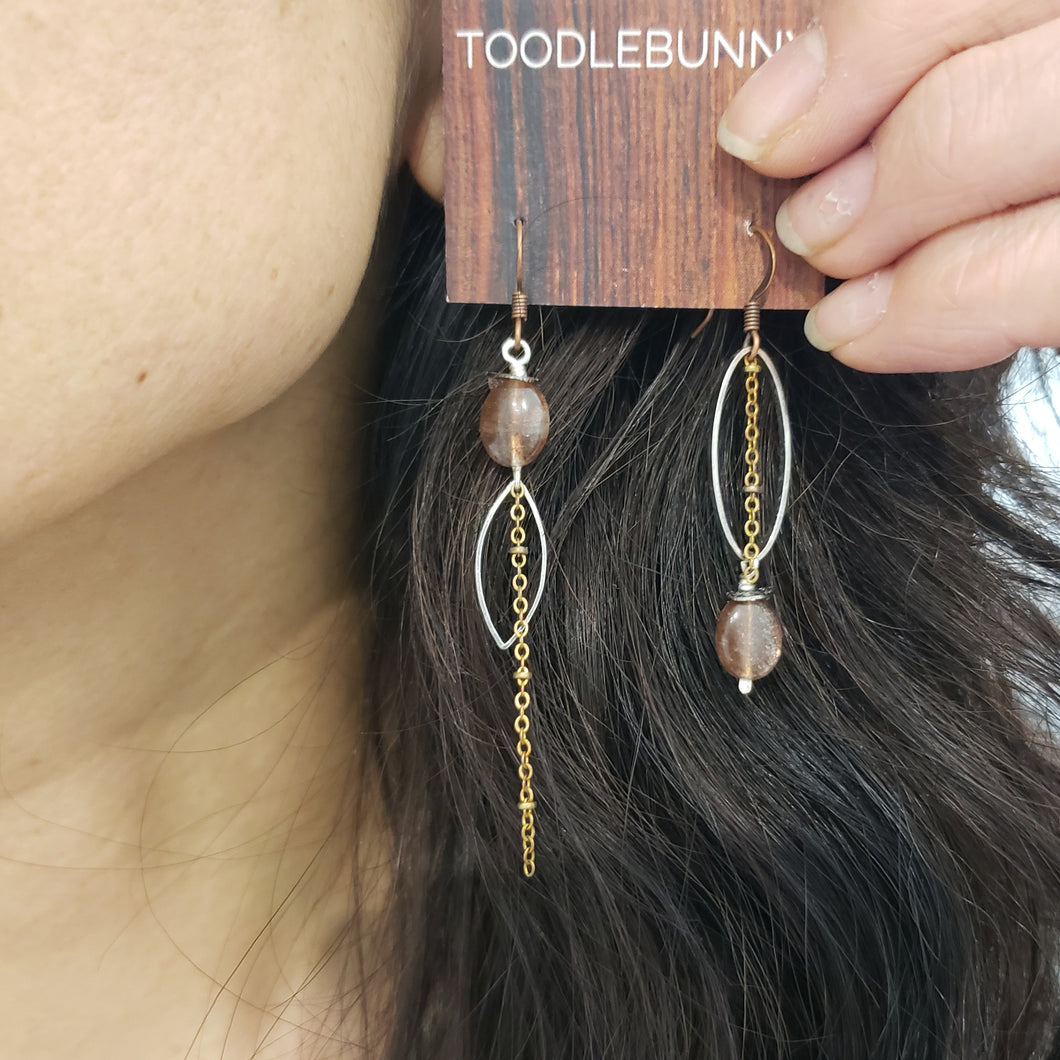 Asymmetric Smooth Sun Stone Drop Earrings