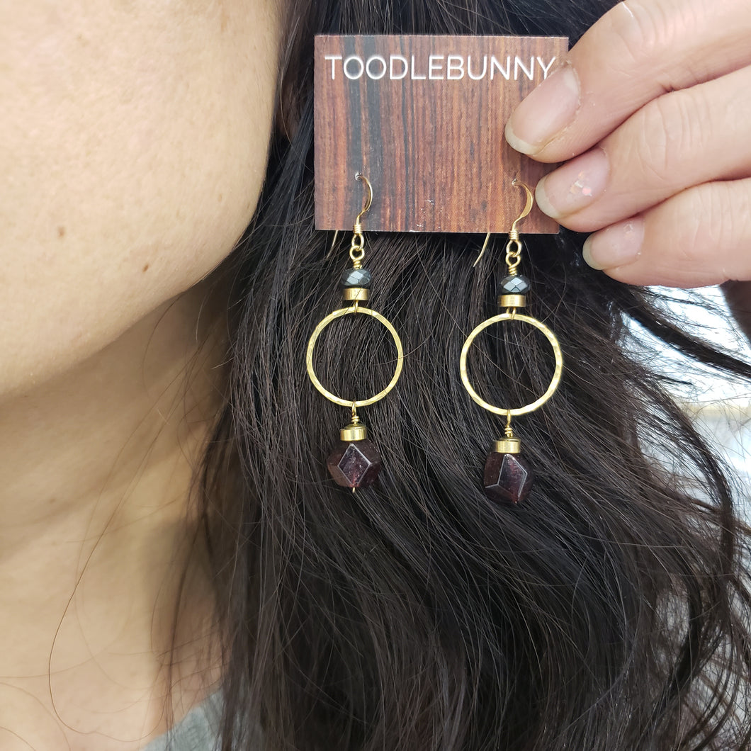 Garnet Hoop Drop Earrings