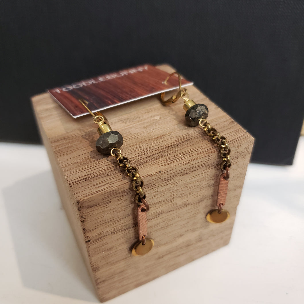 Pyrite Mixed Metal Chain Drop Earrings