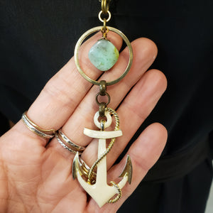 Enamel Anchor Necklace - Larimar