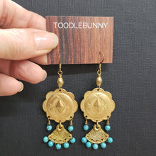 Load image into Gallery viewer, Southwestern Concho Fan Drop Earrings - Turquoise
