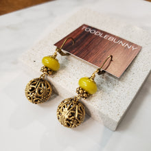 Load image into Gallery viewer, Vintage Filigree Bead Drop Earrings - Olive Jade
