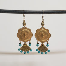 Load image into Gallery viewer, Southwestern Concho Fan Drop Earrings - Turquoise
