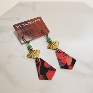 Curacao Geometric Brass Tin Drop Earrings - Teal