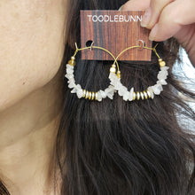 Load image into Gallery viewer, Rose Quartz Brass Hoop Earrings
