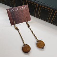 Load image into Gallery viewer, Tiger Eye Brass Bar Drop Earrings
