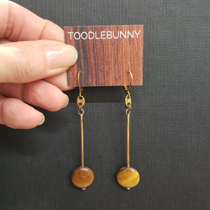 Tiger Eye Brass Bar Drop Earrings
