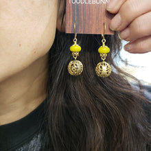 Load image into Gallery viewer, Vintage Filigree Bead Drop Earrings - Olive Jade
