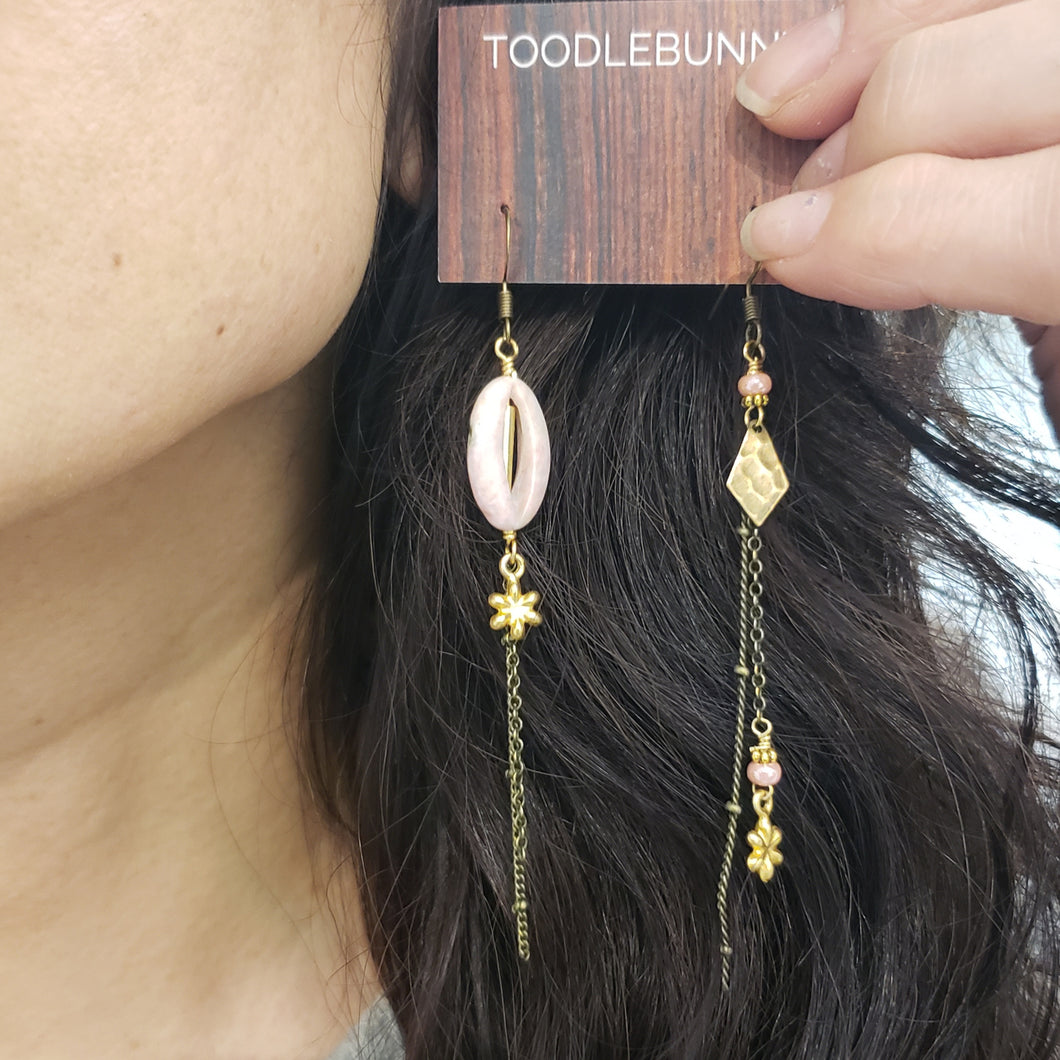 Asymmetric Stone Eye Earrings - Pink Jasper