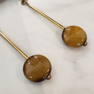 Tiger Eye Brass Bar Drop Earrings