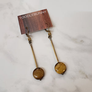 Tiger Eye Brass Bar Drop Earrings