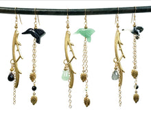 Load image into Gallery viewer, Asymmetric Twig Y Stone Bird Earrings - more colors available
