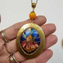 Load image into Gallery viewer, Vintage locket cloisonne iris floral
