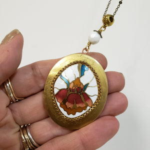 Vintage locket cloisonne iris floral