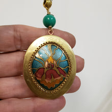 Load image into Gallery viewer, Vintage locket cloisonne iris floral
