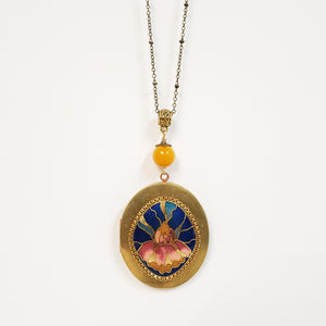 Vintage locket cloisonne iris floral