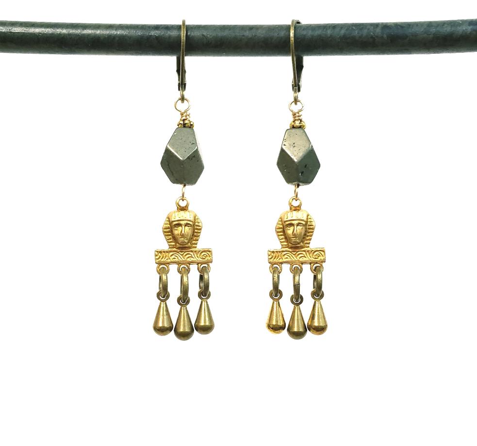 Brass Pharoah Egyptian Fringe earrings