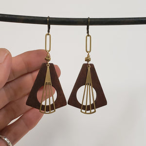 Geometric wood hoop earrings