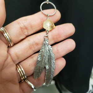 Citrine feather ring drop necklace