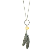 Load image into Gallery viewer, Citrine feather ring drop necklace
