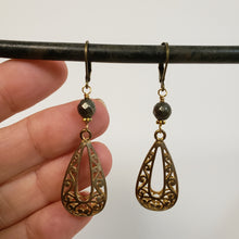 Load image into Gallery viewer, Brass filigree drop earrings
