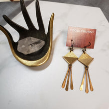 Load image into Gallery viewer, Geometric brass paddle fringe earrings

