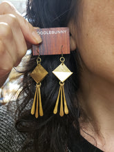 Load image into Gallery viewer, Geometric brass paddle fringe earrings
